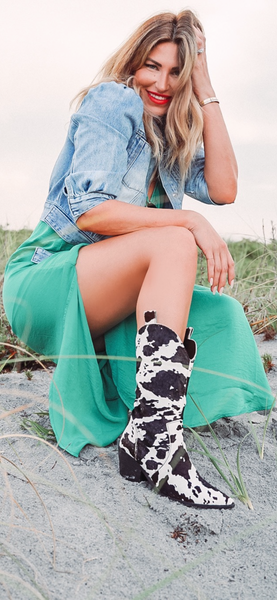 Black Tall Cowhide Boots PREORDER
