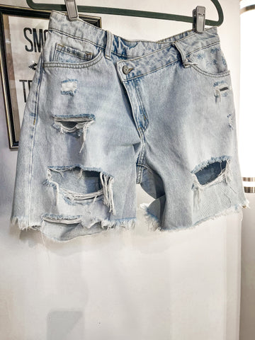 Denim Cross Button Shorts