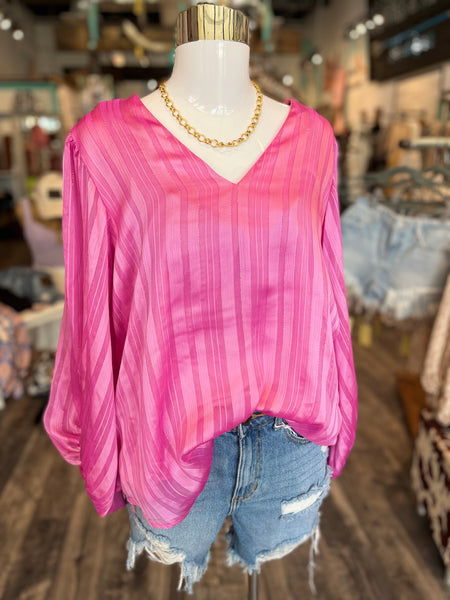 Hot Pink Balloon Sleeve Top