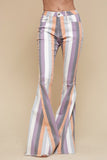 Lavender Striped Flare Bottom Jeans