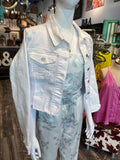 Ivory Distressed Hem Denim Jacket