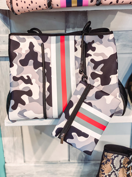 Black Camo with Red Tote