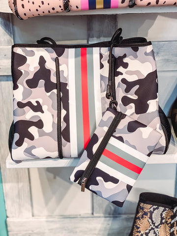 Black Camo with Red Tote