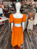 Orange Puff Sleeve Dress