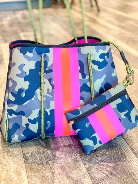 Large Camo with Pink/Orange Tote