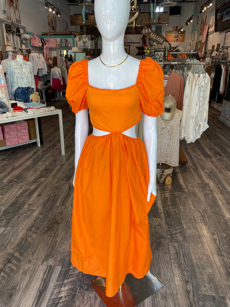 Orange Puff Sleeve Dress