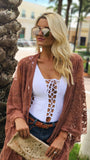 Beach Kimono W/ Sleeves Coral/Burnt Orange