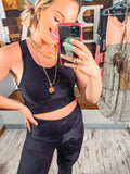 Black Floral Print Sports Bra
