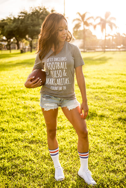 Football, Queso, & Margaritas - Grey V-NECK