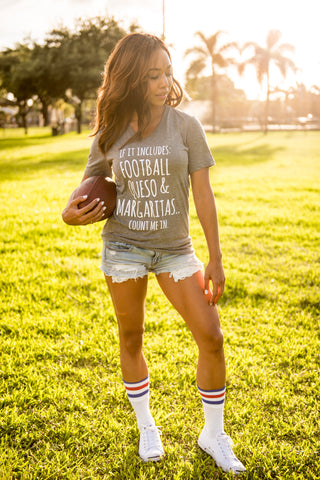 Football, Queso, & Margaritas - Grey V-NECK